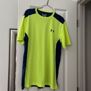 Under Armour Neon Yellow and Navy Short Sleeve Performance Shirt